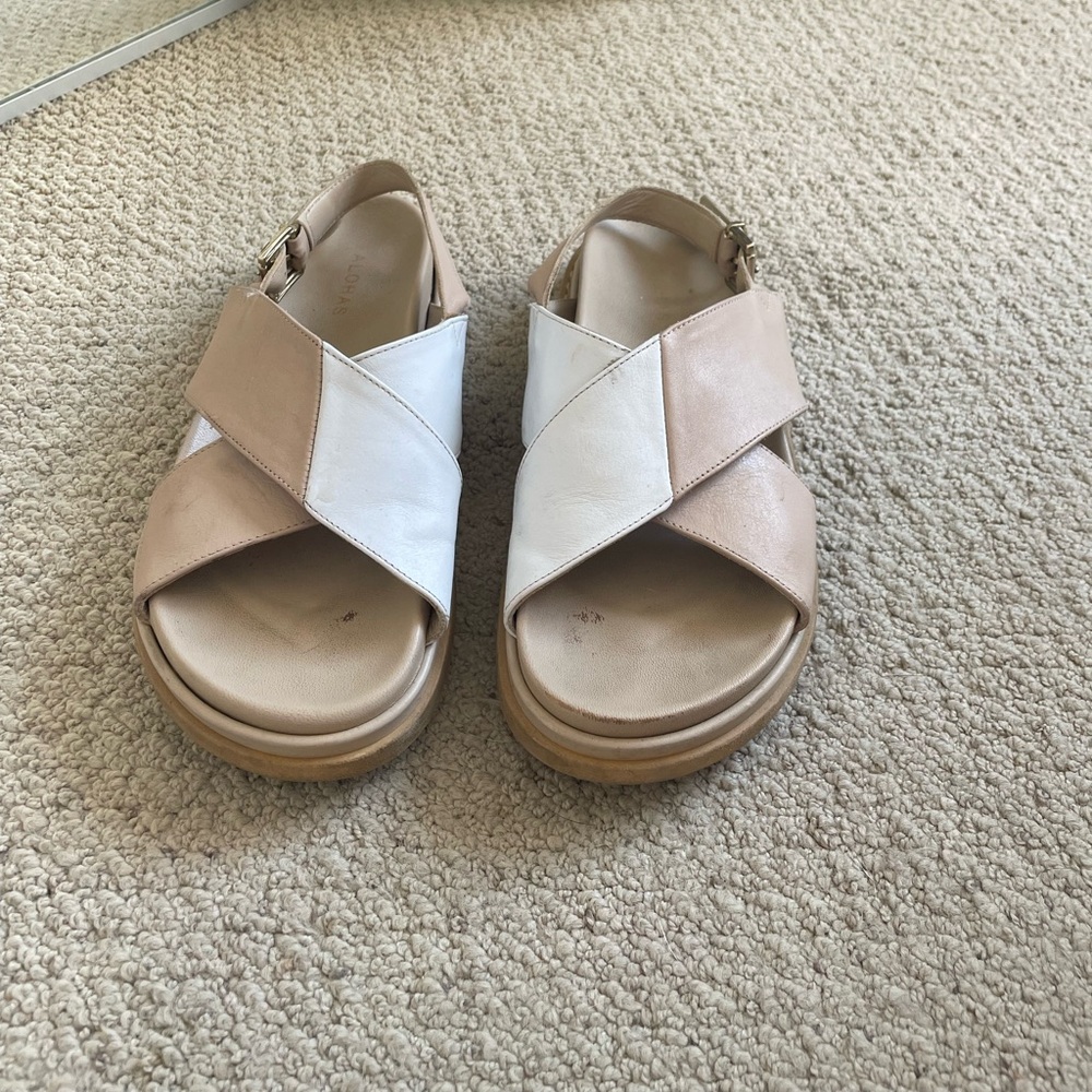 Alohas tan and white vegan leather sandals